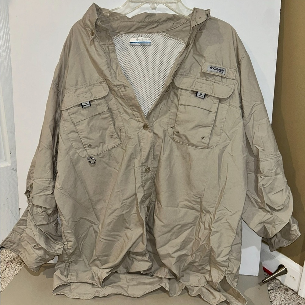 Columbia PFG Bahama Omni shade men’s beige fishing top size L